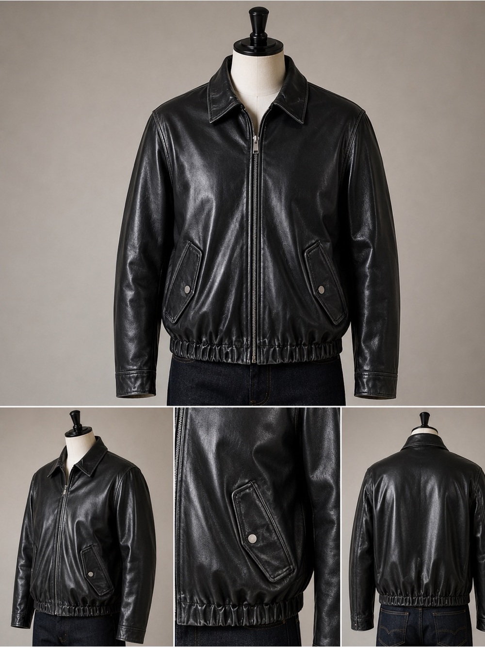 Elie Tahari Black Leather Bomber Jacket